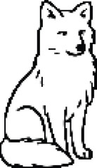 Sitting fox line illustration with friendly expression