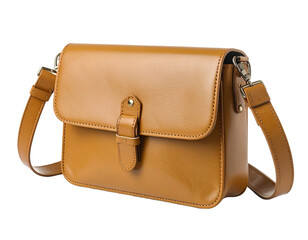 A stylish brown leather shoulder bag, a fashionable accessory for men and women, isolated on a white background.