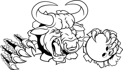Bull Minotaur Longhorn Cow Bowling Mascot Cartoon