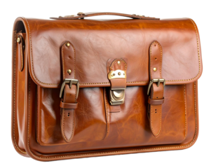 A professional brown leather passport holder, a travel accessory, isolated on a white background.