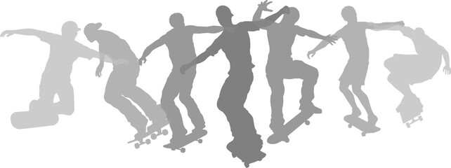 Skateboarder Skateboarding Silhouette People Set