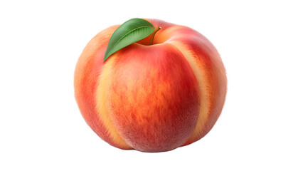 A single peach with a leaf isolated on transparent background is a juicy and sweet fruit