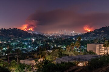 Fototapeta premium City skyline enveloped by wildfire smoke