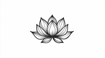 Fototapeta premium 18.A modern lotus flower symbol, drawn with soft, curved strokes in a monochrome black palette. The symmetrical arrangement of petals evokes balance and peace, making it an excellent choice for