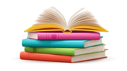 Colorful Stack of Books with Open Book on Top