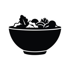 Silhouette of a bowl filled with a variety of fresh vegetables, vegan salad bowl silhouette vector illustration