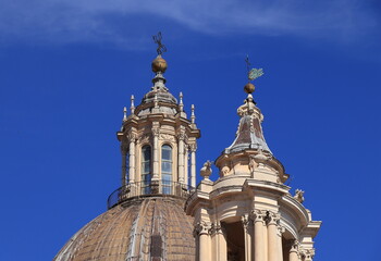 Fototapeta premium Sant'Agnese in Agone Church Dome Lantern and Tower Close Up in Rome, Italy