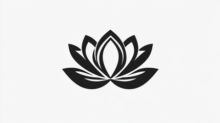 16.A simple black lotus icon with soft, rounded petals, symmetrically arranged in a balanced and elegant design. The lines are smooth and refined, creating a calm and harmonious aesthetic suitable