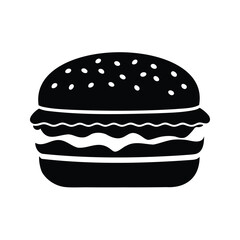 Black and white vector illustration of a delicious, classic hamburger food, vegan burger silhouette vector illustration