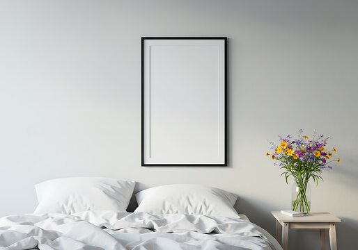 静謐な朝の寝室、白いベッドと野の花 (Shijitsu na asa no shinshitsu, shiroi bedo to nobana)