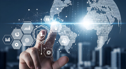 Innovative digital security concepts connecting global data and business insights with secure network protection