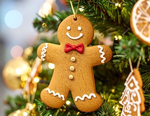 Gingerbread man ornament on Christmas tree