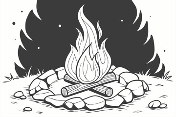Campfire with Flames Monochrome Clipart