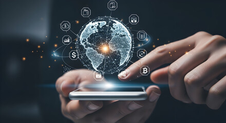 Global digital finance network connects world economies and cryptocurrencies via smartphone technology