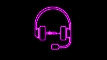 Vibrant neon pink outline of gaming headphones with microphone glowing against a dark black background © Moynul Haque