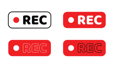 Vector illustration of four REC icons with a red dot, ideal for recording and media design purposes. Rec icons. of record buttons. video recording Sign . Vector illustration . EPS 10 .