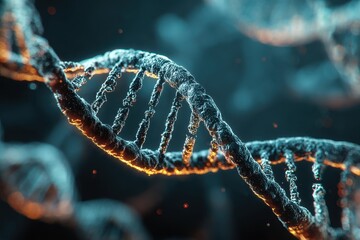 Close up view of a rotating dna double helix showcasing the intricate structure of genetic material in a scientific context