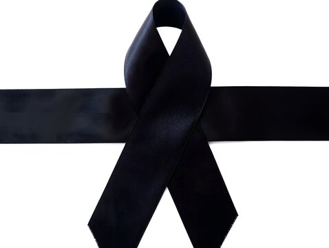 Black Ribbon Symbolizing Mourning Remembrance and Solidarity on a Clean White Background for Awareness Campaigns and Memorial Events with Somber Undertones