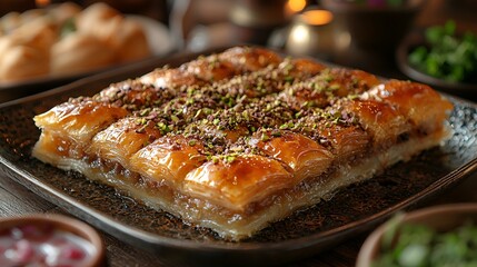 Delicious baklava on a plate,  festive Middle Eastern feast