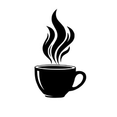 Steaming hot coffee in a black mug with rising vapor creating a warm and inviting atmosphere perfect for a cafe or restaurant logo design
