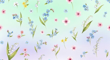 Watercolor Floral Pattern Featuring Delicate Blooms and Soft Pastel Background