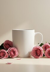 朝の光とバラのマグカップ