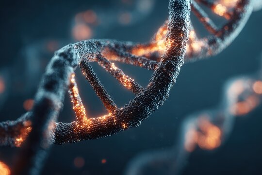 Exploration of the intricate structure of DNA highlighting the double helix with glowing elements representing genetic material
