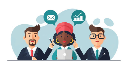 Diverse business team collaborating on communication and growth strategies. Ideal for corporate, finance, and marketing themes.
