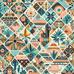 A colorful tapestry of geometric designs and nature-inspired motifs in harmony