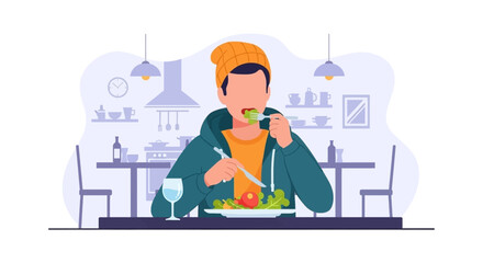 Person enjoying a fresh, healthy salad in a casual dining setting. Represents wellness, healthy eating, and modern lifestyle choices.