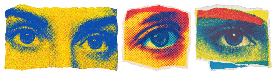 Obraz na płótnie Canvas PNG Colorful artistic eye collage, element set on transparent background
