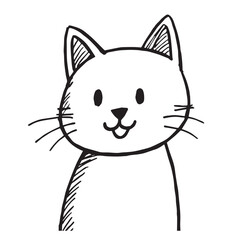 Cat Doodle Black and White Illustration Vector Image Cute Kitten Sketch Line Art Drawing Silhouette