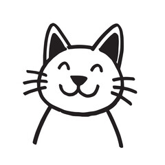 Cat Doodle Black and White Illustration Vector Image Cute Kitten Sketch Line Art Drawing Silhouette