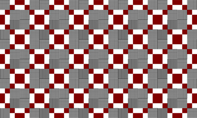 vintage black and white strip block and red block arrange in step diamond patchwork repeat seamless style design for fabric print or t-shirt paint or backdrop wall