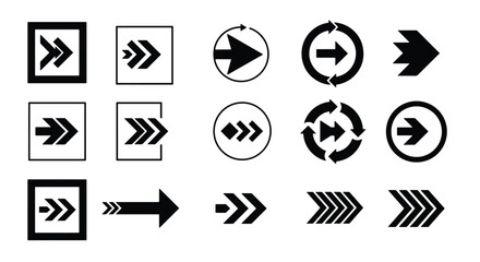 Set of black arrows pointing right in various styles.