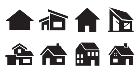 House and home building icons set silhouette vector illustration