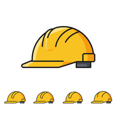 Fototapeta premium A vibrant yellow hard hat, essential safety equipment for construction workers and industrial professionals, depicted in a clean, modern vector illustration style.