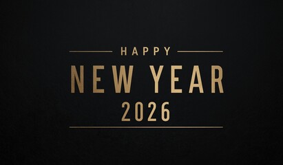 Elegant gold happy new year 2026 text centered on sleek black background, minimalist modern design for festive greeting card or celebration mockup