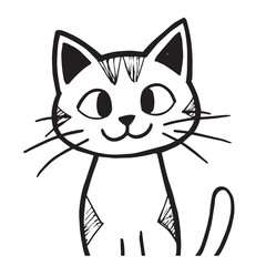 Cat Doodle Black and White Illustration Vector Image Cute Kitten Sketch Line Art Drawing Silhouette