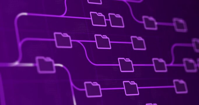 Data flow visualization, file system data transfer, copying files digital code transmission, files and folders, footage