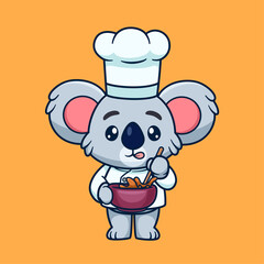 Cute koala Chef Cooking Cartoon . Animal Food Icon Concept