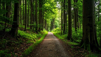 Obraz premium Forest Pathway Sunlight.