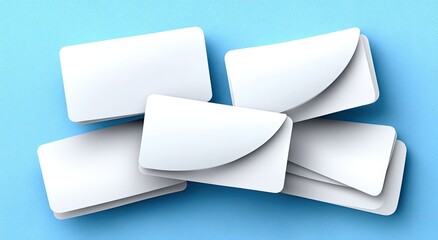 White blank cards, curved edges, light blue background