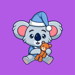 Cute koala Hug Teddy Bear Doll Cartoon , Icon Concept Isolated
