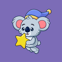 Cute koala Holding Star Cartoon. Icon Concept
