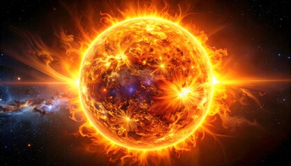 Fiery celestial body, intense energy bursts