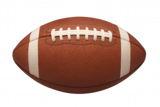 Detailed 3d rendering of a brown leather american football with white laces, isolated on a transparent background, ready for compositing