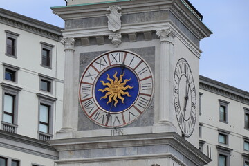 Udine Clock Tower Detail with Sun, Italy