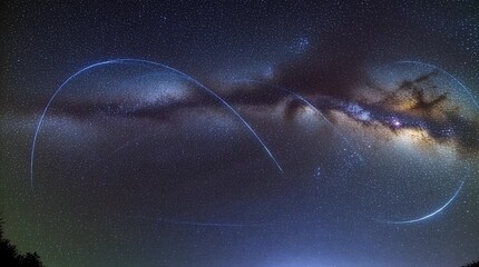 Dynamic meteor shower streaks across a breathtaking Milky Way galaxy in this stunning celestial event captured during the night sky. - Powered by Adobe