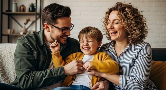 Happy family enjoying time together at home laughing and bonding creating lasting memories of childhood and parental affection in a cozy environment